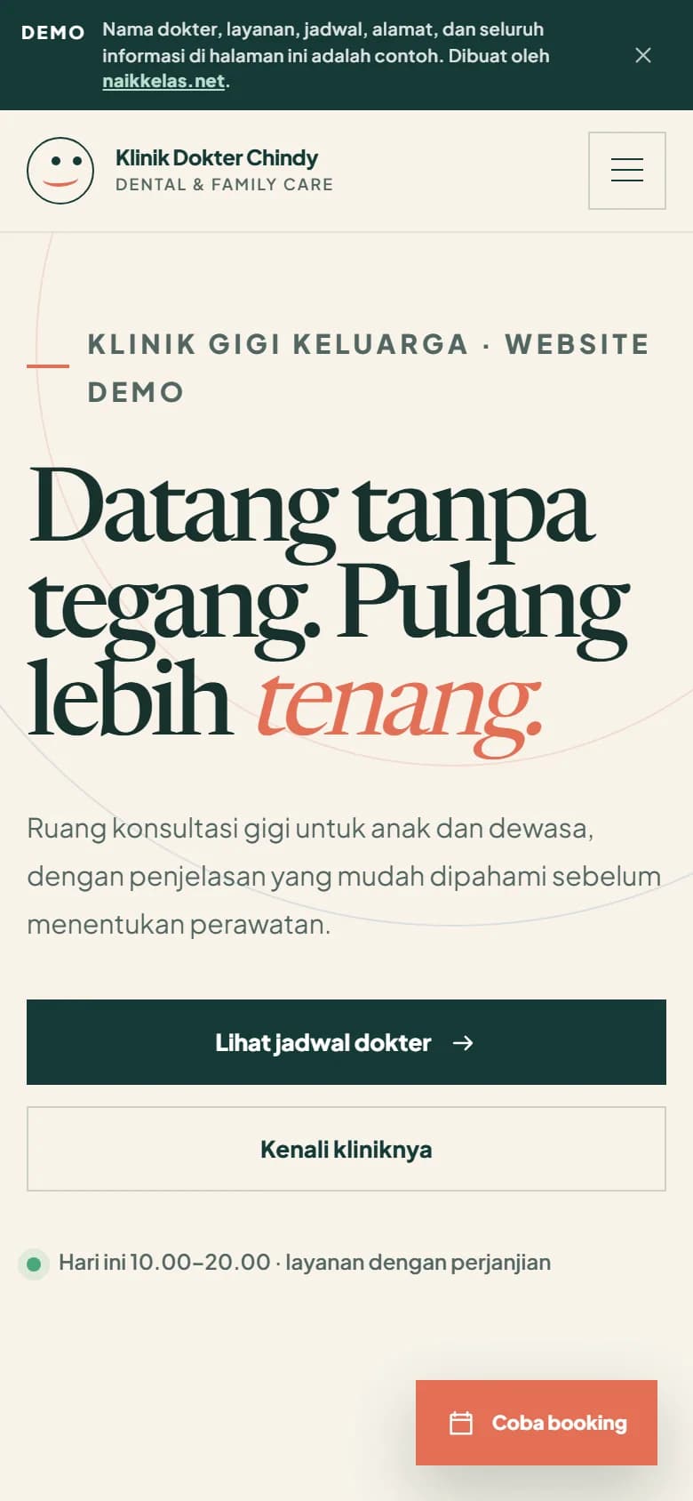 Contoh tampilan website company profile klinik Klinik Dokter Chindy