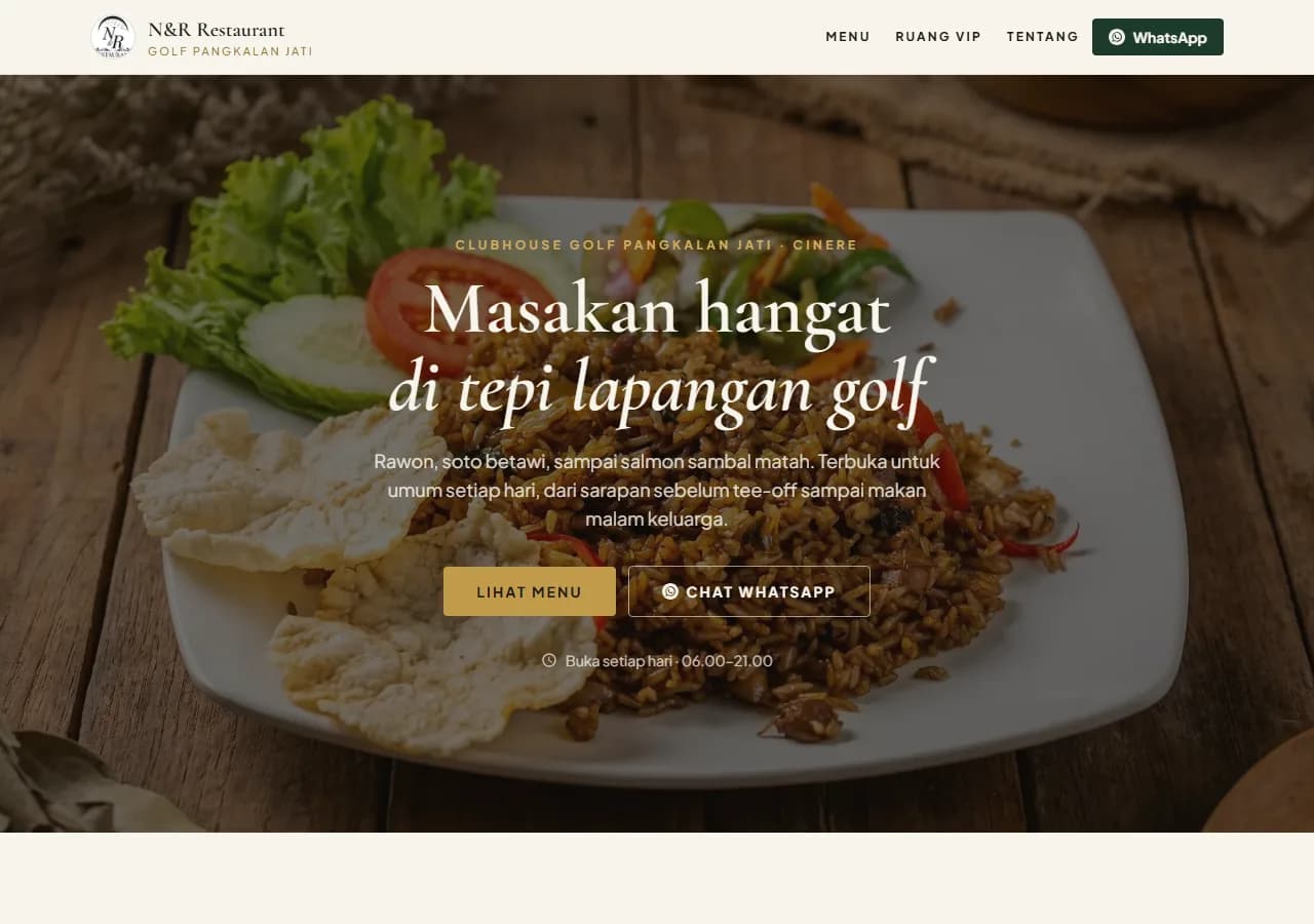 Contoh tampilan website restoran N&R Restaurant