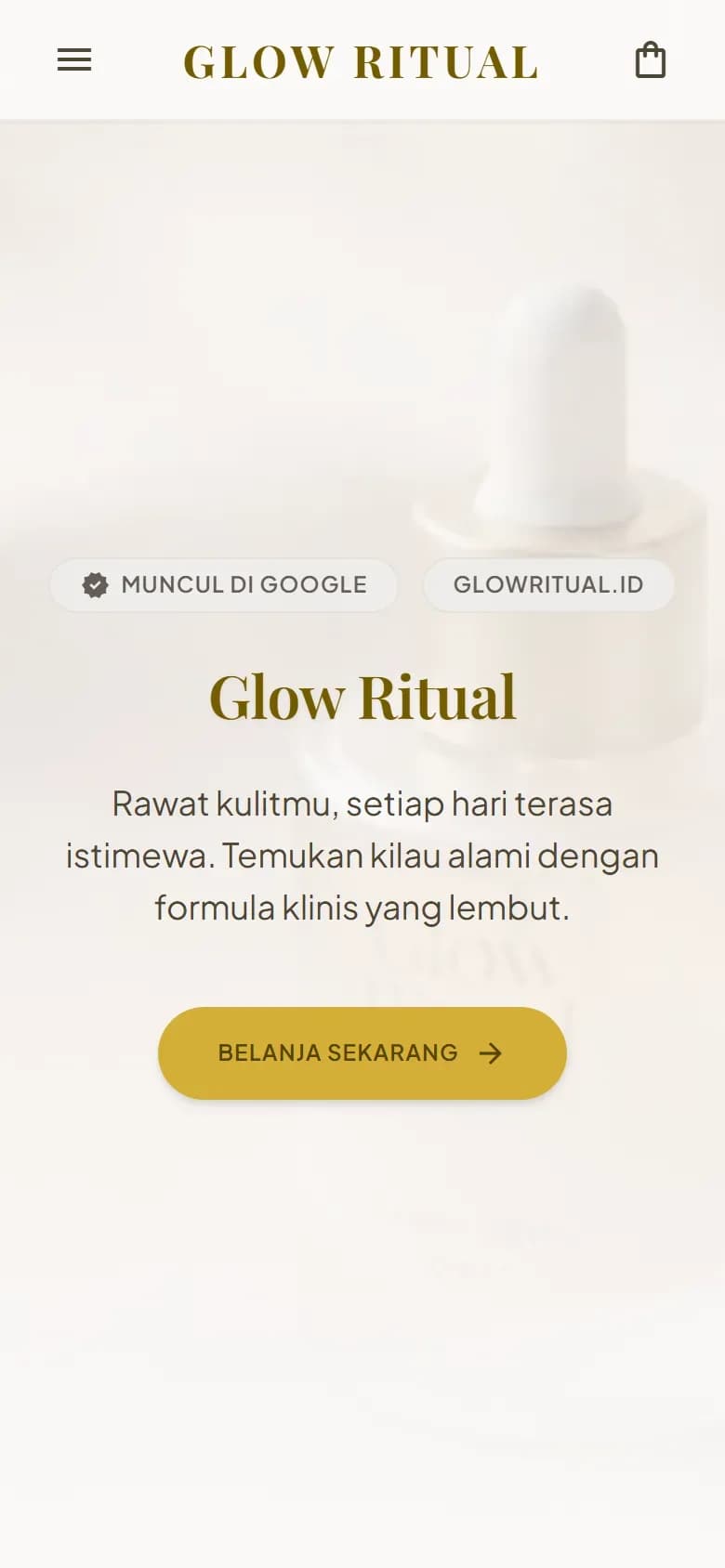 Tampilan mobile contoh website Glow Ritual
