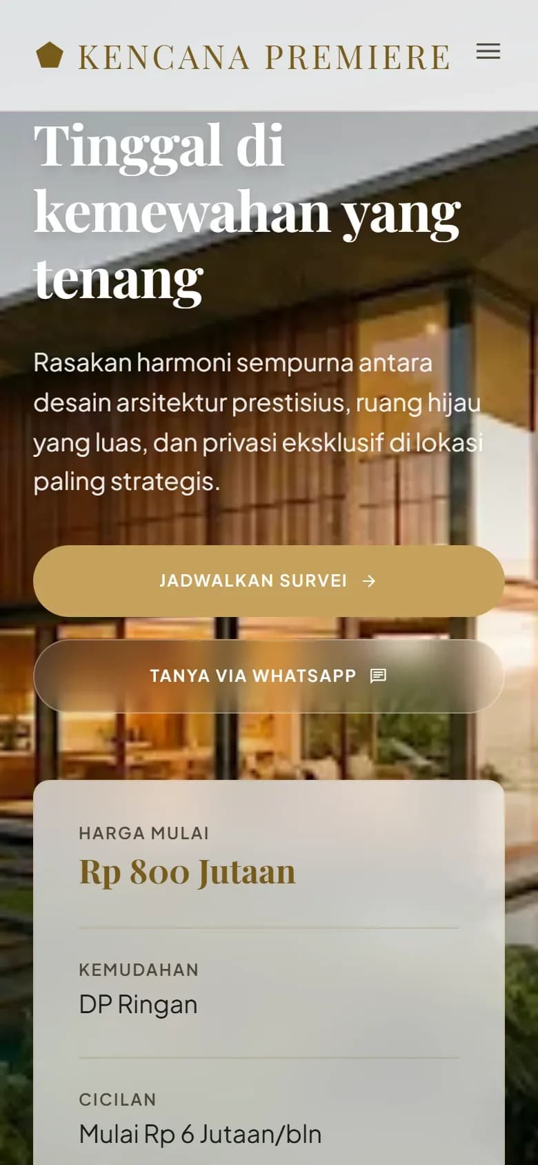 Tampilan mobile demo website Kencana Premiere