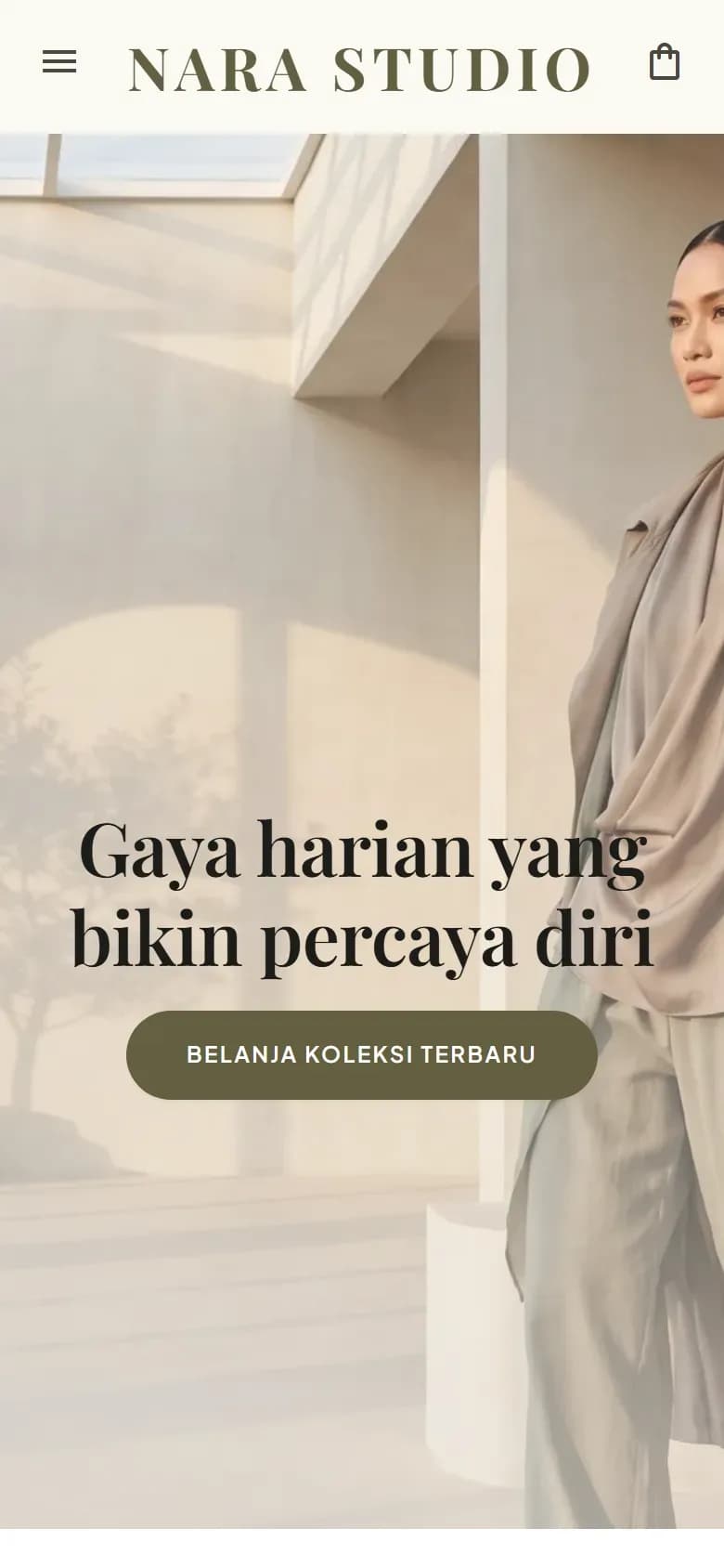 Tampilan mobile demo website Nara Studio