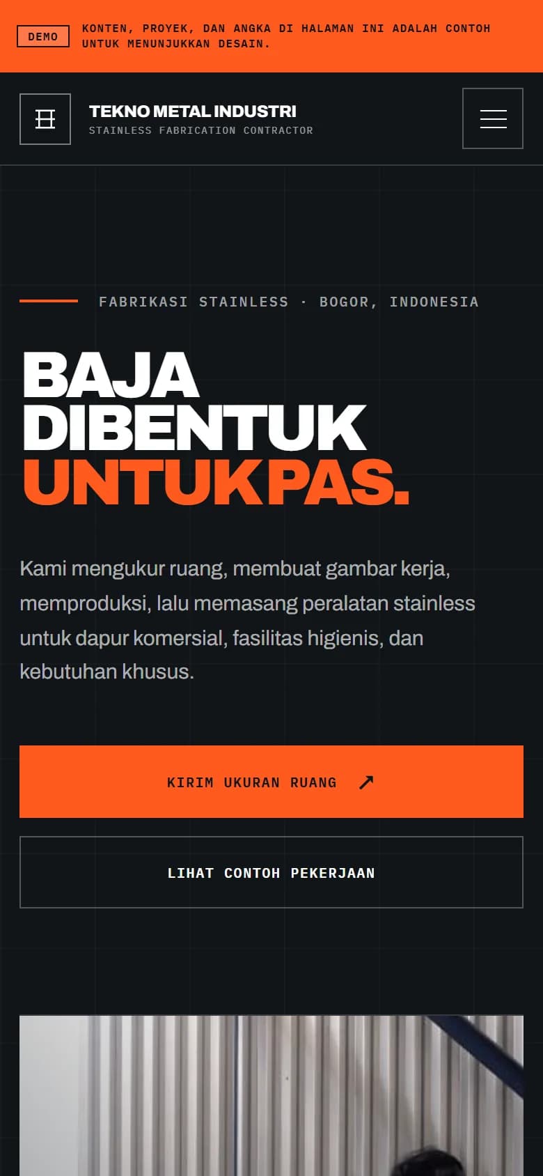 Tampilan mobile contoh website Tekno Stainless