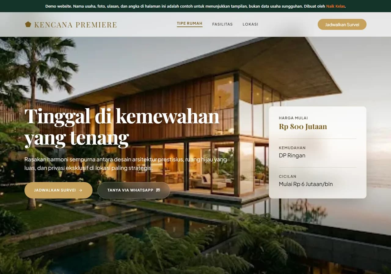 Contoh desain website custom untuk brand properti premium