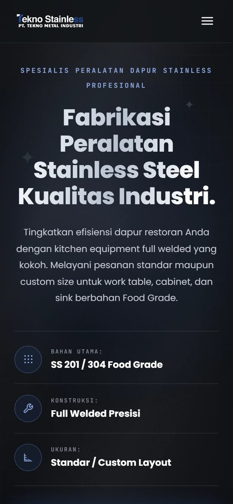 Cuplikan web app Tekno Stainless